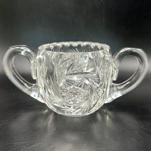 Vintage Hand Blown Cut Glass/Crystal Sugar Bowl 3.5”x7”